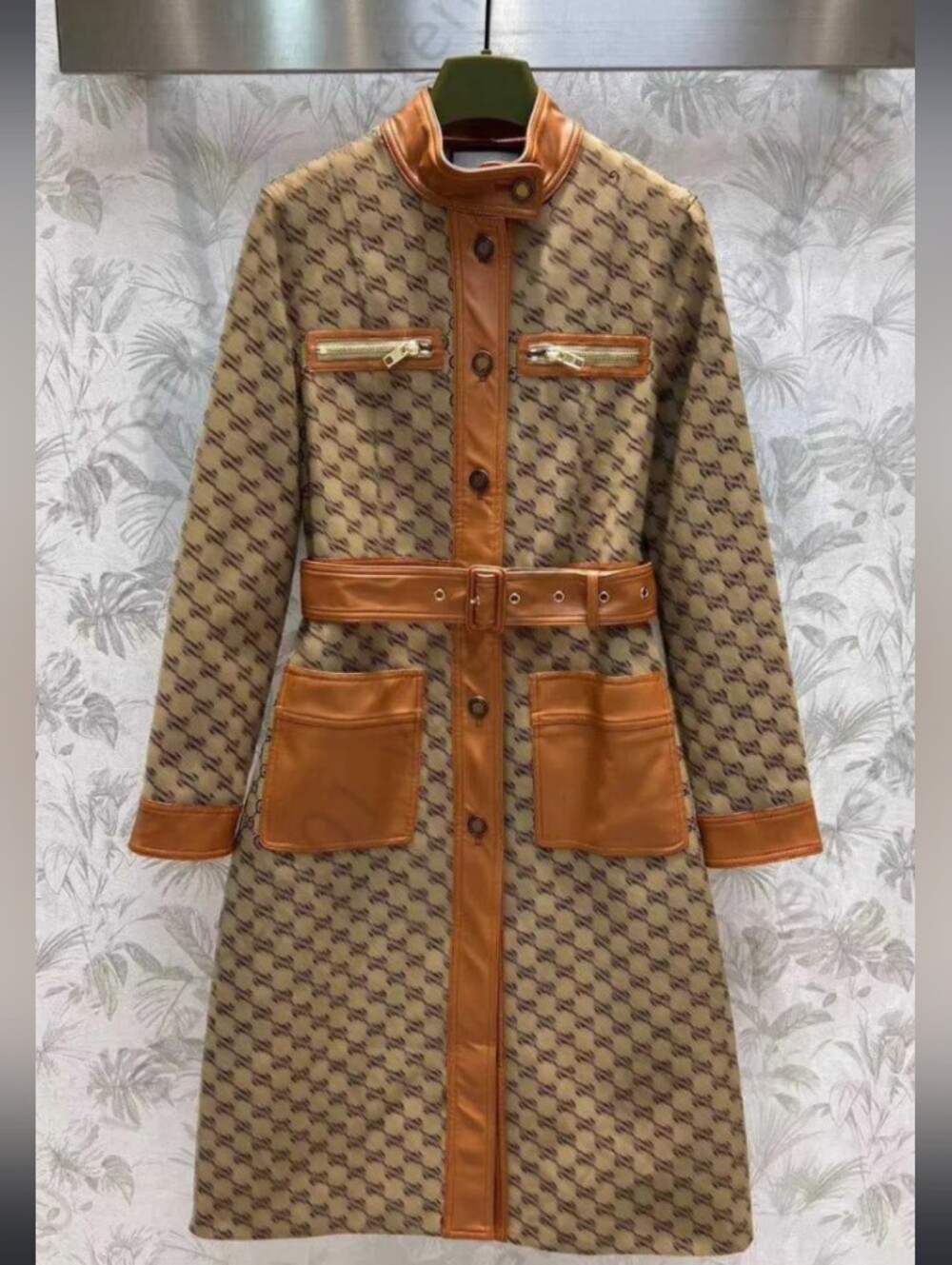 INSPo Leather Trim Monogram Long Jkt✨🔥🔥🔥